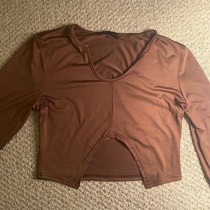Brown Cropped long sleeve tee